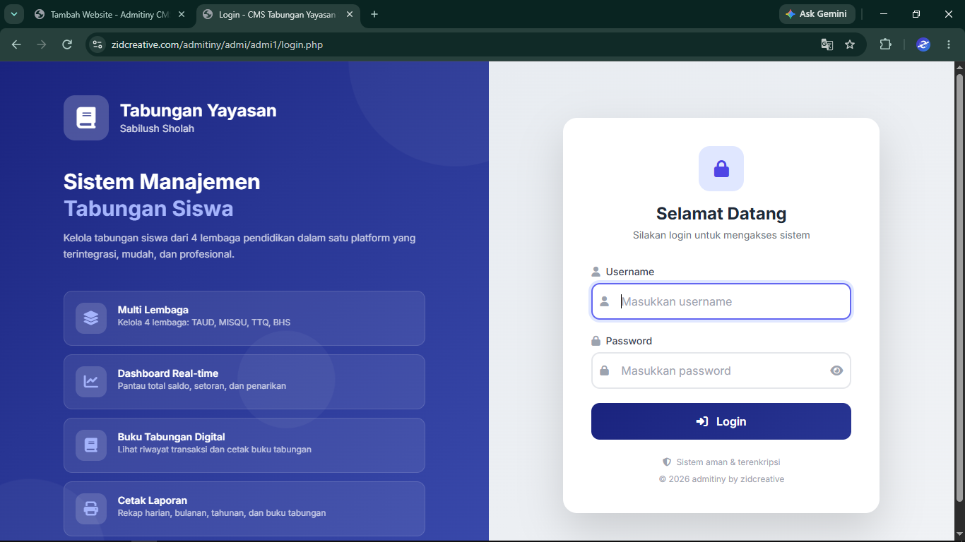 Website tabungan dan SPP Yayasan